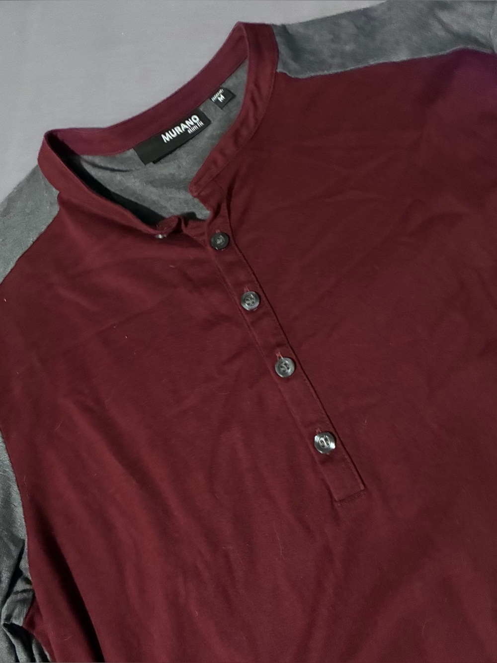 Murano Men’s Burgundy Henley with Gray Shoulder Panels